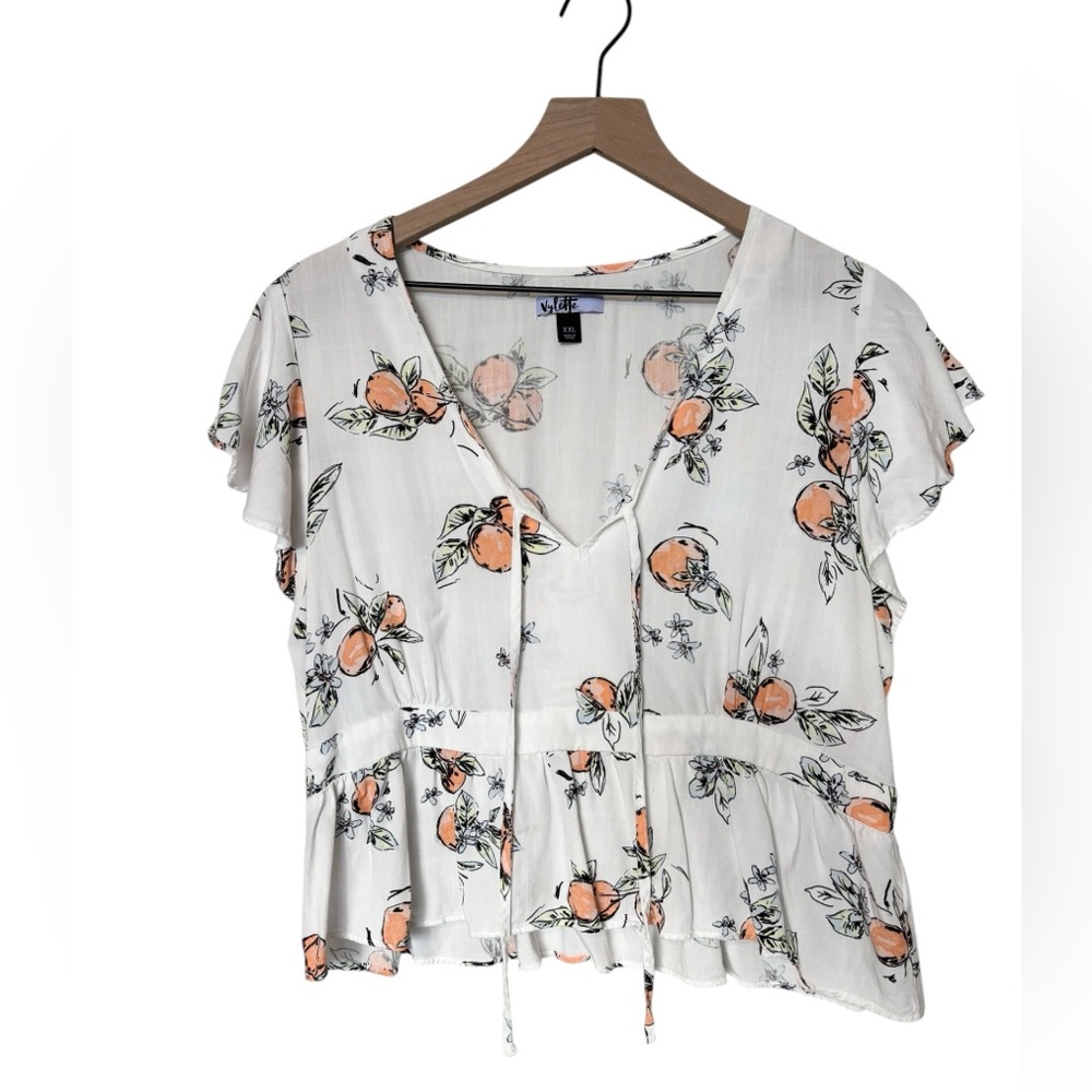 Vylette White Peach Print Blouse -XXL
